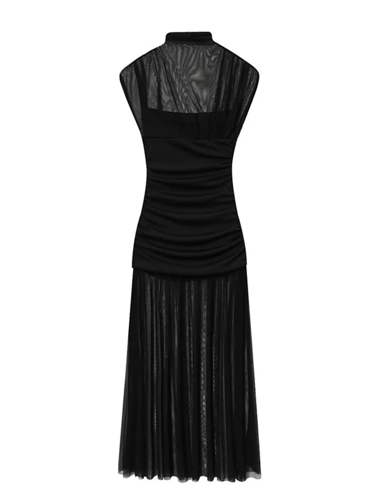 Black Mesh Patchwork Maxi Dress